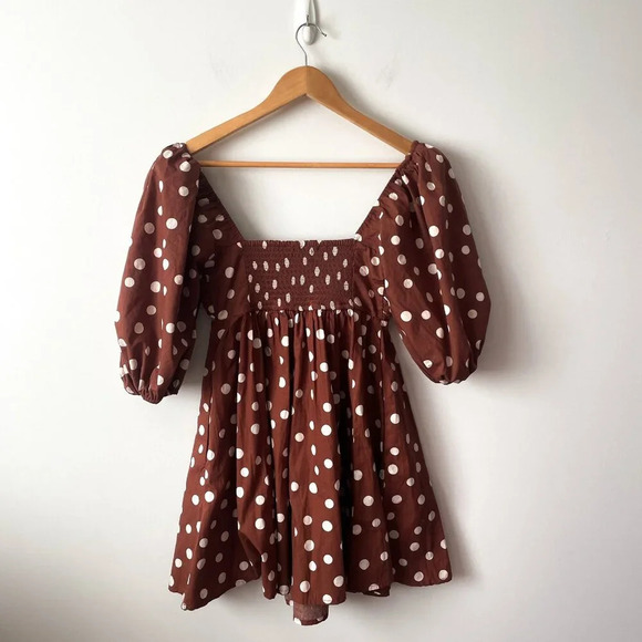 Abercrombie & Fitch Emerson Ruched Puff Sleeve Polka Dot Babydoll Mini Dress NWT - Picture 10 of 14